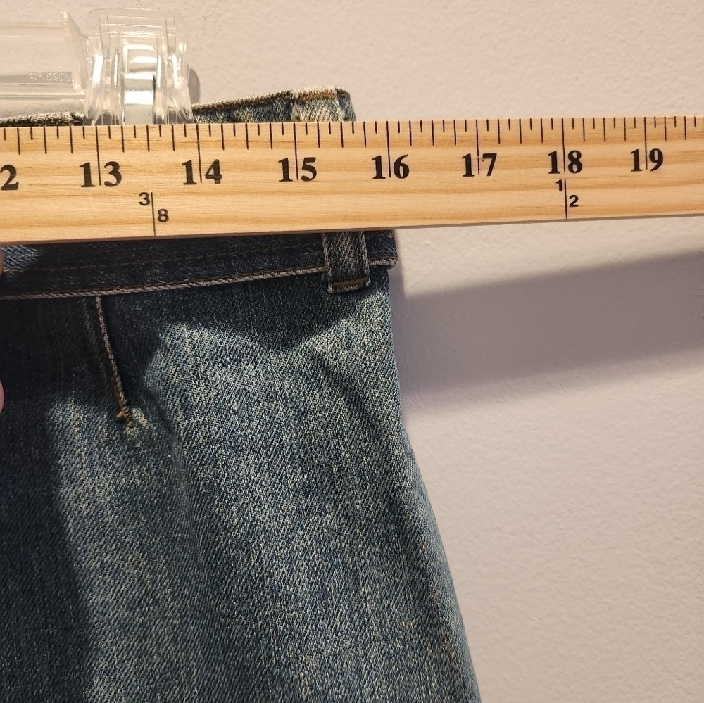 American Eagle denim mini skirt sz 4 y2k belted, Button Front, woven pockets - Picture 7 of 8